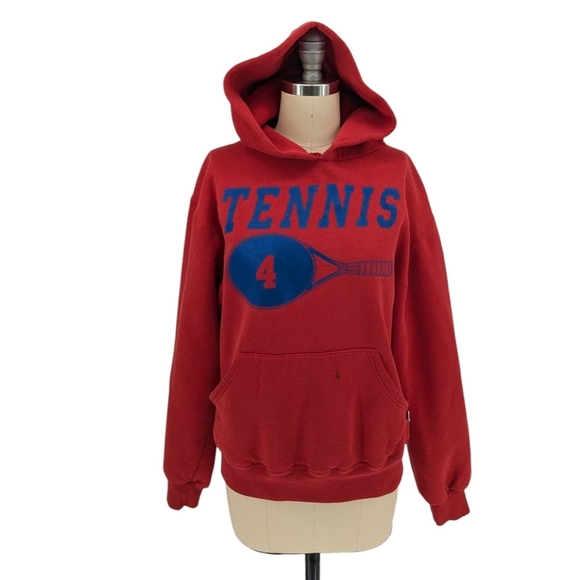 Vintage Tennis Hoodie Sweatshirt Sweater Red Size Small retro 90s y2k sporty - Picture 1 of 12